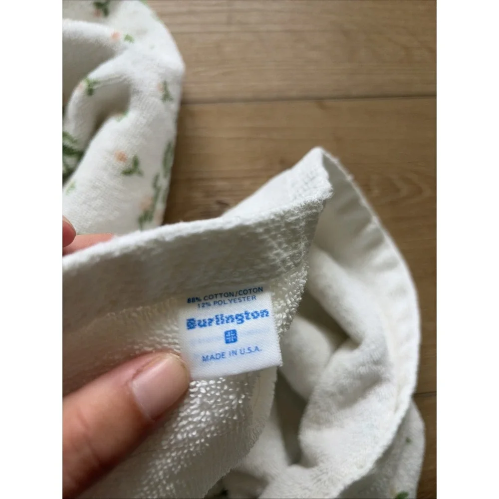 Vintage Burlington Bath Towel Set Of 3 Floral White Scallop MCM Made In USA Read